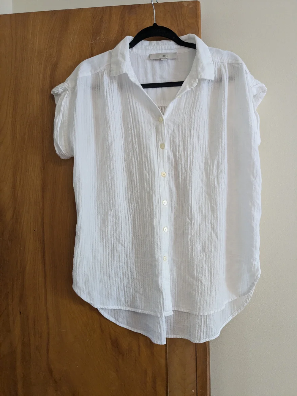 LOFT White Crinkle Dolman Button-Down Shirt - Picture 3 of 11